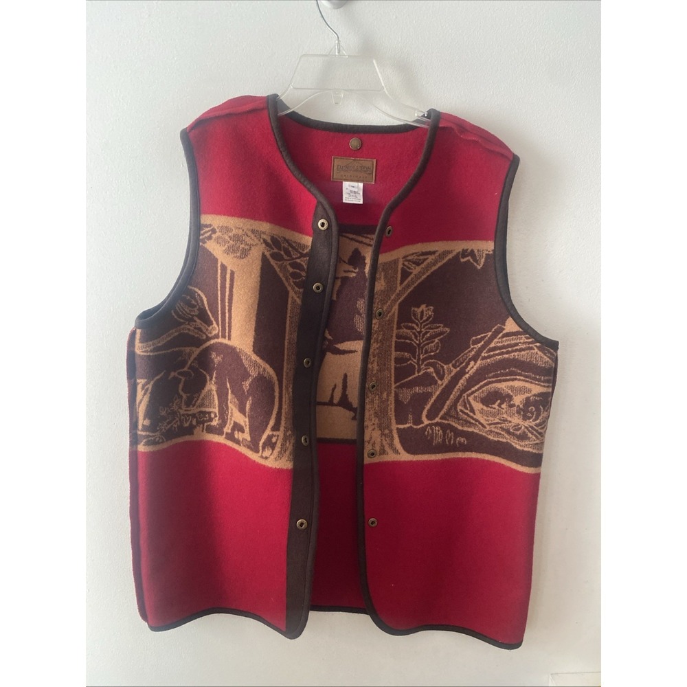 Rare Vintage Pendelton Field Jacket With Intarsia Wool Wildlife Vest Beaver Deer - Picture 12 of 16